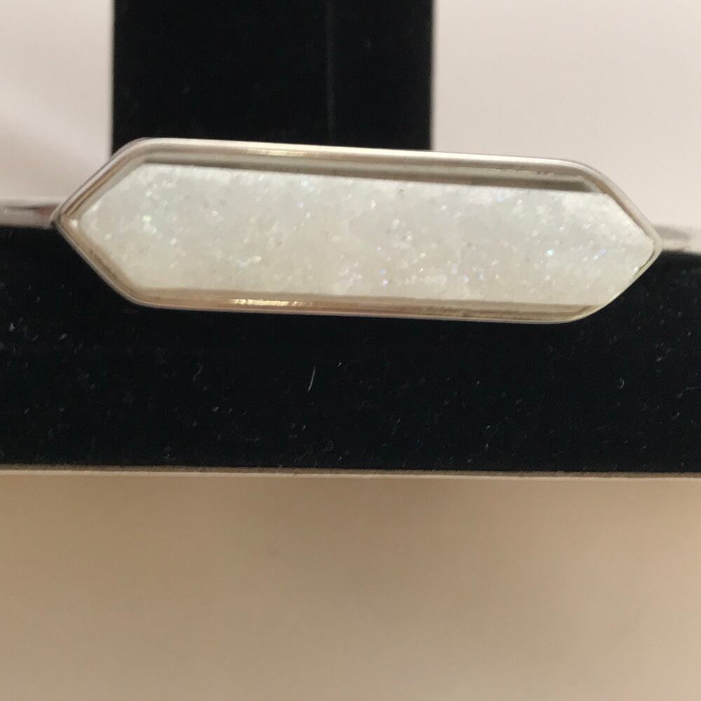 Silver Tone White Druzy Quartz Bar Cuff Bracelet - Kinsley Armelle